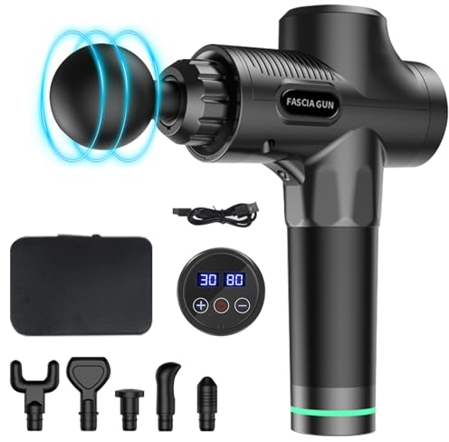 D L D Deep Tissue Massage Gun, Muscle Shock Massager, Professional Handheld Silent Massager with LCD Touch Screen, Type-C Rechargeable 6 Massage Heads for Shoulder Body Back Relaxation