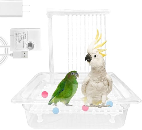 WEIYOONS Parrot Bathtub Pet Bird Bath for Cage Automatic Circulating Water Bird Shower Cockatiel African Grey Lovebird Budgies Small Medium Parakeets, Contains USB and Power Plug