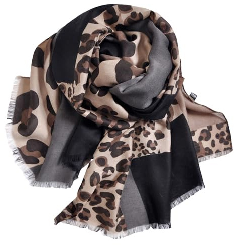 Foulard Imprimé Léopard en Coton et Lin - Accessoires Vestimentaires, Vintage et Chaud pour Femme