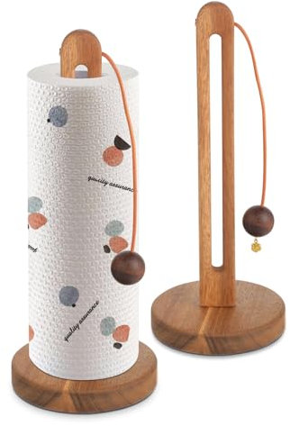 Porta rotolo da cucina in legno di acacia-Design con ganci e antiscivolo-Perfetto per porta rotolo cucina e porta scottex-Compatibile con rotoli standard e grandi