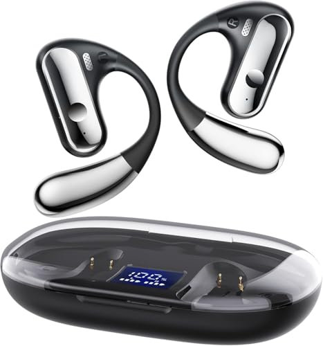 Open Ear Headphones - Wireless Earbuds, 5.3 Bluetooth Earphones for Running, Ergonomic Ear Hook Sport Open Ear Buds, Air Conduction Over Ear Headphones, HIFI Sound Earbuds with 4 Mics Clear Calls