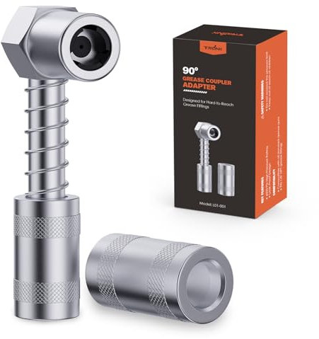 Adattatore Angolato 90° per Pistola Grasso – Testina Ingrassatore Professionale per Spazi Stretti – Raccordo Ad Angolo con Bloccaggio a 3 Ganasce – Compatibile con Ingrassatori Testine Standard