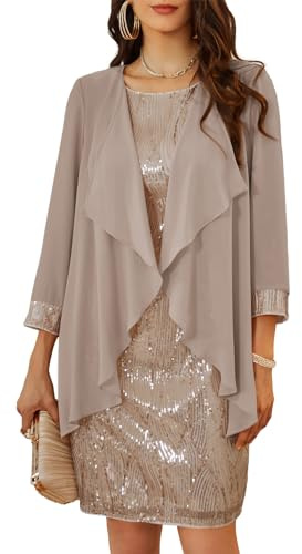GRACE KARIN Women Sequined Round Neck Sleeveless A Line Dress + Blouse Two-Piece Set