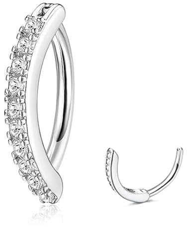 ZHITENG 14G Piercing Ombelico Anello, Navel Piercing Anello Ombelico Anelli Curvo Inverso Anallergico Clicker Belly Button Ring Cubic Zirconia Paved, Gioielli Pratico e Abile per Donna (Argento)