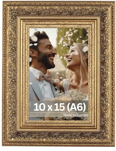 VictoR Bildram Leonardo 10 x 15 cm (A6) i brunt – antik fotoram med okrossbart akrylglas – vintage bildram A6 barock – tillverkad i Europa