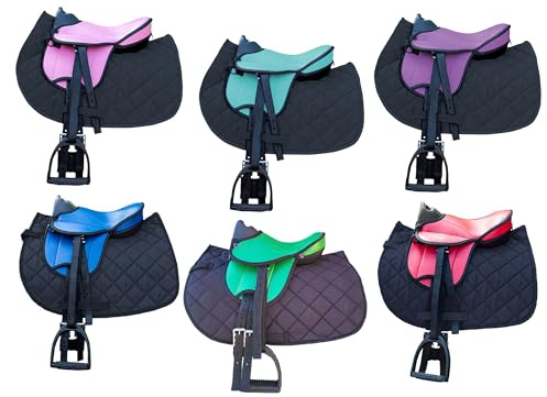 Brama West Kinder Shetty Sattel Set „My Little Pony“ | Sattel für Shetty Pony Holzpferd | mit Satteldecke, Sattelgurt, Steigbügel & Steigbügelriemen (Sattel Grün; Decke Schwarz)