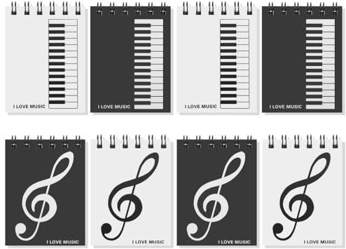 Geluode 8 Packs Music Mini Spiral Notebooks A7 Memo Notepads Blank Small Pocket Journal Notebook Piano Keyboard and Musical Notes Cover Classroom Office Notebooks for Music Party Supplies,50sheet/pad