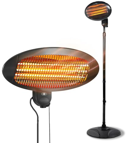 Wintem – Stufa Elettrica da Patio Verticale Ignis con 3 Livelli di Riscaldamento, Altezza Regolabile 130–200 cm, Testa Inclinabile a 45°, Riscaldamento Elettrico a Basso Consumo per Esterni