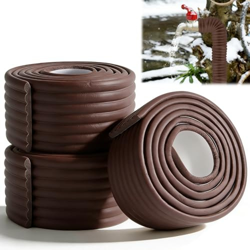 Aislamiento de Tuberías 3 Rollos/8 cm x 6 m Tubo de Aislamiento con Autoadhesivo para Protección de Fontanería y Calefacción Protección (Marrón)