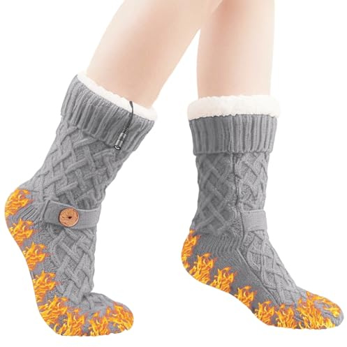 Heated Socks for Men Wool Lining Non-Slip Bottom Footwear | Electric Socks for Winter Sports Ski Snowboarding Outdoor Activities Travel Home Family Women