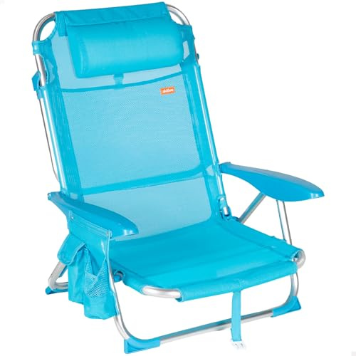 AKTIVE Silla de Playa Plegable, Color Azul, Mide 51x45x76 cm, Multiposición, 4 Posiciones, Textileno y Aluminio, Peso soportado 110 kg, Asa Transporte, Sillas Plegables Acolchadas (62692)