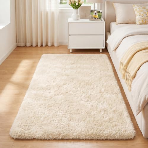 Alfombra de Pelo Largo Mullida Salón Dormitorio Pasillo 60x100cm Beige
