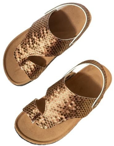 Générique Sandales Filles Été Paillettes Rétro Épaisses Semelles Souples Décontractées Plage Légères Orteils Séparés Grandes (Yellow, 26 Toddler)