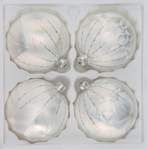 4 TLG. Glas-Weihnachtskugeln Set 8cm Ø in Ice Weiss Silber Regen- Christbaumkugeln - Weihnachtsschmuck-Christbaumschmuck 8cm Durchmesser