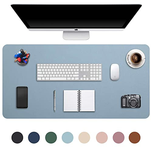 DOBAOJIA Erweitertes Mausepad Große Mausmat XXL Schreibtischmatte Schreibtischunterlage für Laptop/Tastatur/Maus Schreibblock, PU Leder Wasserdicht + Wildleder rutschfest 90 x 43cm (Graublau)