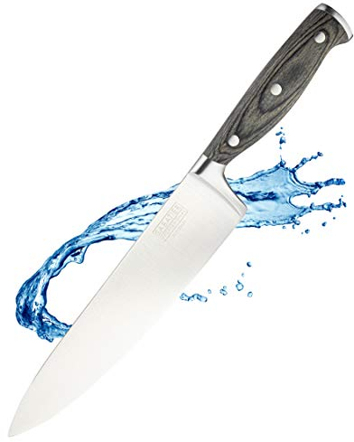 Sabatier Professional Large Cooks/Chefs Kitchen Knife - 8in/20cm Full Tang Taper Ground Stainless Steel Blade. Unique GreyPakkawood Triple Rivet Handle. Lifetime Performance 25yr Guarantee