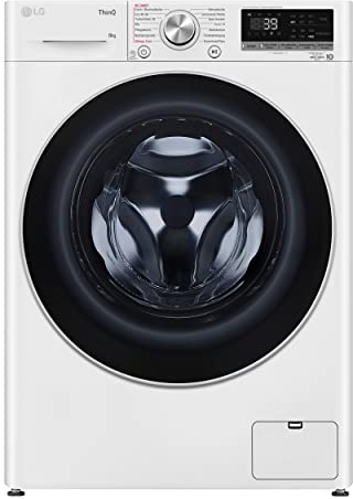 LG Electronics F4WV708P1E, Klasse A, Frontlader-Waschmaschine 8 Kg, Wi-Fi, AI Direct Drive, Tiefenreinigung mit Dampf, TurboWash 360°, Größere Kapazität, Außentür aus gehärtetem Glas, Weiß