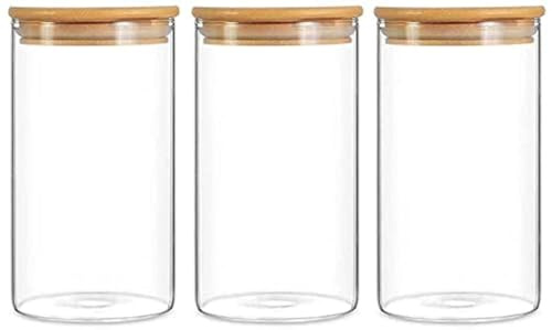 HOCHSTE Glass Food Storage Jars Containers, Food Cookies Jars with Airtight Bamboo Lid, Kitchen Canisters for Coffee, Flour, Sugar, Candy, Cookie - 3 Pcs, 900 ml
