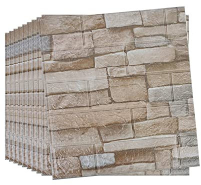 Snewvie 10PCS 3D Wall Panels 38x35cm Brick Wallpaper 3D Tile Brick Wall Sticker Self-Adhesive Waterproof PE Foam Panel