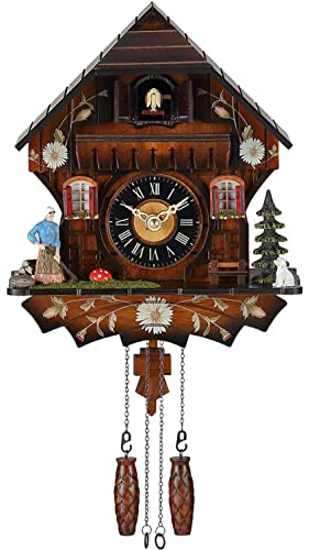 Kintrot Cuckoo Clock Traditional Black Forest Handcrafted Wooden Quartz Wall Clock with 12 Melodies