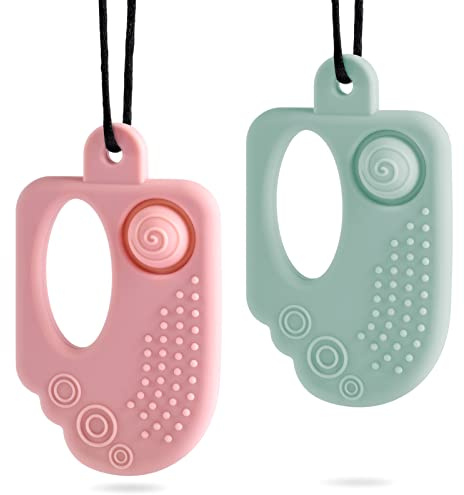 Seeway Chew Necklace, Ice Cream POP Chew Toys for Autistic Children, BPA Free Chewy Toy Autism, Effective Relief of Chewing Discomfort in Infants 【2 Pack】