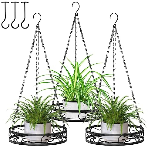 Mutool Hanging Planter, 3PCS Plant Hanging Pots for Indoor Outdoor, Outdoor Hanging Planter Hanging Baskets with Ceiling Hook & Hanging Basket Chains, Black