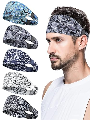 AWUMBUK Sport Stirnband Herren 5 Pcs Schweißband Stirn, Stretchy Haarband Schweißabsorption Atmungsaktiv Haarreif Männer Geeignet Für Bewegung, Fitness, Laufen
