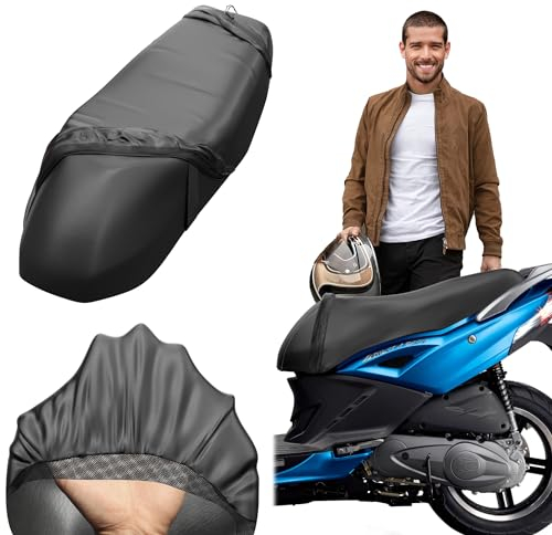 LLAVEROSMOTOR.ES Funda Asiento Moto Impermeable, Funda para Asiento Moto Universal, Resistente al Desgaste, Elástica, Todo Tipo de Motos y Scooters (L)