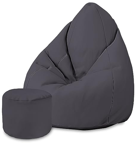 DreamRoots Sitzsack für Kinder und Erwachsene - Sitzsack mit Füllung, Lehne, Hocker und Bezug - Oxford Stoff 220 gr/m2 Wasserdicht - Sitzkissen Boden - Chill Sack M, Dunkelgrau