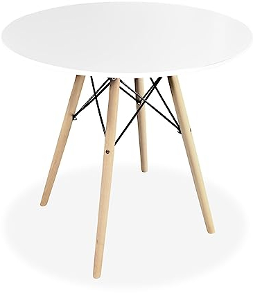 Homey - Mesa Redonda de Comedor o Cocina Acabada en Blanco Modelo Malmö, Práctica y Funcional. Medidas: 80 cm (Largo) x 80 cm (Ancho) x 75 cm (Alto)