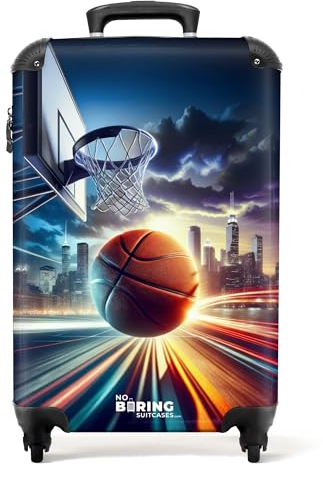 NoBoringSuitcases.com Kinderkoffer, Kinderkoffer Jungen, Suitcase, Koffer Kinder Jungen, Kleiner Koffer, Kindertrolley Jungen, Handgepäck Koffer, Handgepäck 55x40x20 cm (Basketball - Dunkelblau)