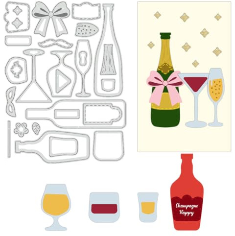 BENECREAT Modèle de Découpe Sur le Thème des Bouteilles de Vin, une Bouteille de Champagne, Gobelet, Gabarit en Relief pour Décorations D'Arcs pour le Scrapbooking Bricolage, 0.8 mm D'Épaisseur