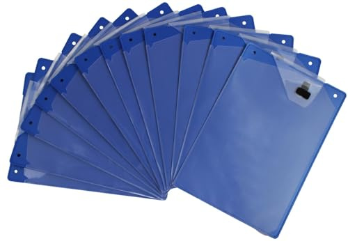 Dossiers d'atelier/de commande - Lot de 12 porte-documents A4 en plastique PP incassable avec pochette pour clés de voiture (Bleu)