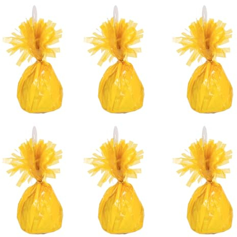 PARTYRAMA.CO.UK Foil Helium Balloon Weights - Pack of 6 - Durable & Colourful Yellow Balloon Weights for Birthdays Parties, Events & Celebrations - Perfect Balloon Weight Holders