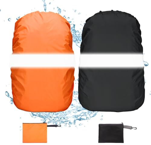 BDSHUNBF 2 Pezzi Parapioggia per Zaino, Coprizaino Impermeabile, Copri Zaino per Pioggia, Copertura Antipioggia con Fibbia Regolabile per L'escursionismo, Viaggio, 40L-50L, Nero, Arancione