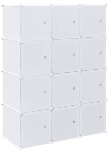 vidaXL Organizador de Cubos Almacenamiento 12 Cubos Varillas Colgar PP, Organizador de Almacenamiento de Cubos, Zapatero, Estante de plástico DIY con Puerta