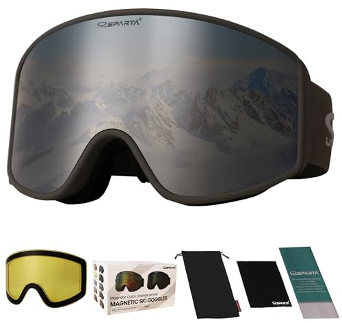OUTDOORSPARTA Lente magnetica Occhiali da sci Snowboard Occhiali da sci OTG per gli uomini Donne Adulto (5. Border Grigio, Lente a Specchio D'argento Pieno)