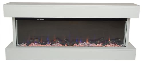Tempo Style ALARO Plus elektrisk öppen spis | Inbyggd väggkamin | 750 W/1 500 W ventilerad kamin med fjärrkontroll, timer, stock- och kristalldekoration (vit, 128 cm)