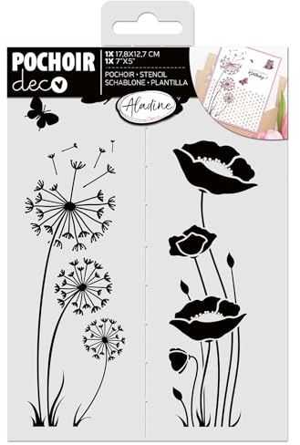 Aladine - Pochoir Fleurs Pissenlit & Cquelicot 13 x 18 cm - Pochoir pour Décoration Toutes Surfaces - Pochoir Feutres, Peinture, Airbrush - Dessin - 81263
