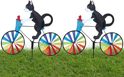 Jauhmui Mulino a vento 3D resistente alle intemperie, 2 pezzi, per animali domestici, per esterni, cortile, prato, mulino a vento esterno arcobaleno (gatto nero)