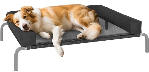 PawHut Brandina per Cani di 19.5 cm con Cuscino Lavabile a U, Lettino per Cani Rialzato in Tessuto Oxford, Texteline e Acciaio, Letto per Gatti da Interno, 110x75x30 cm, Nero e Argento