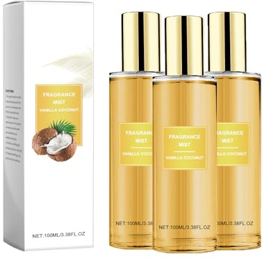 Vanilla Coconut Body Spray for Women & Men – Long-Lasting Perfume Mist with Natural Oils, Hydrating Moisturizer for Skin & Hair, Lightweight Travel-Size Scent, Sweet Vanilla Coconut Fragrance. (3PCS)
