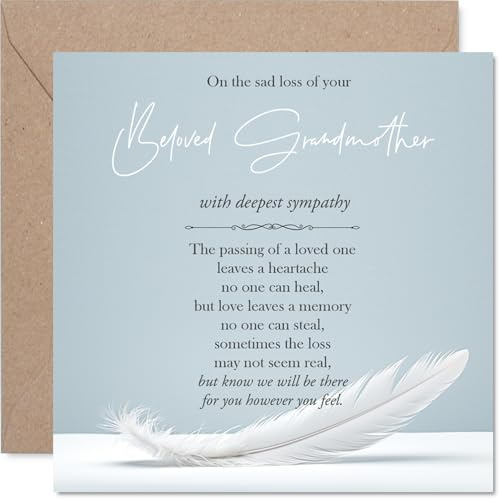Tarjeta de condolencias – La triste pérdida de tu abuela – Tarjeta de duelo para nieto nieta, 145 mm x 145 mm Nanna Grandma Mournful Tarjetas de felicitación