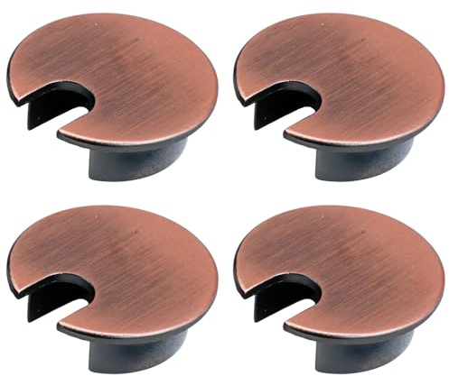 Selyse 4 passacavi da scrivania 35 mm in metallo con prese in gomma, copertura rotonda per la gestione dei cavi, ufficio e piano di lavoro, facile montaggio (bronzo anticato)