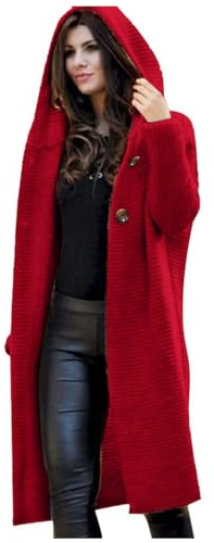 Strickjacke Damen Lang Cardigan Herbst Warme Strickjacken mit Kapuze Elegant Strickweste Offene Front Strick Longjacke Übergang Dicke Strickmantel Longstrickjacke (in Übergröße erhältlich)
