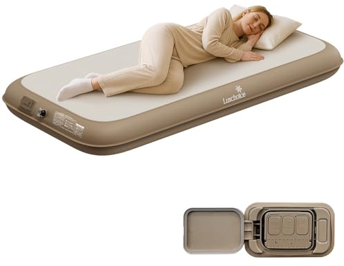 Camping Air Mattress Twin with Built in Pump No Air Leak 2 Mins Upgraded Inflatable Mattress Adjustable Firm 8'' Drop Stitch Fabric Blow up Mattress Support 1100LBS Portable Home Guests Camping Travel