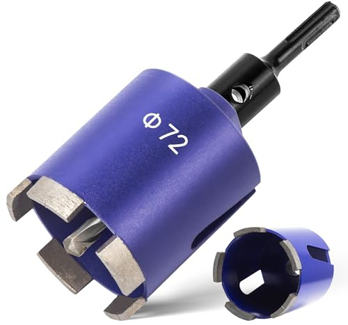 ITSOGOO 72 mm Diamantborrkrona med M16 SDS-Plus Adapter+Centreringsborr+Utskjutningskil,5 Diamantsegment,Kärnborrkrona för Elektriska Infällda Burkar i Betong, Murverk och Sten