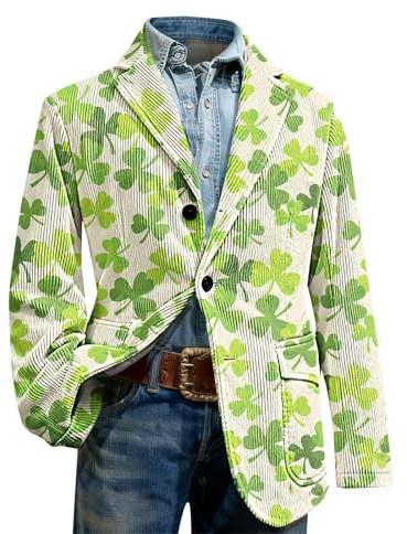 Blazer de pana para hombre con diseño de trébol irlandés, con botones, con muescas, solapa, esmoquin, de manga larga, A03-verde claro, 4XL