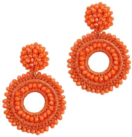 FUHAMJ Boucles d‘Oreilles Femme Goutte Boho Pendantes Ovales Perles en Cristal Fantaisie en Tissage Bijoux Boheme Chic Longues pour Quotidien Voyage Anniversaire, 1 Paire