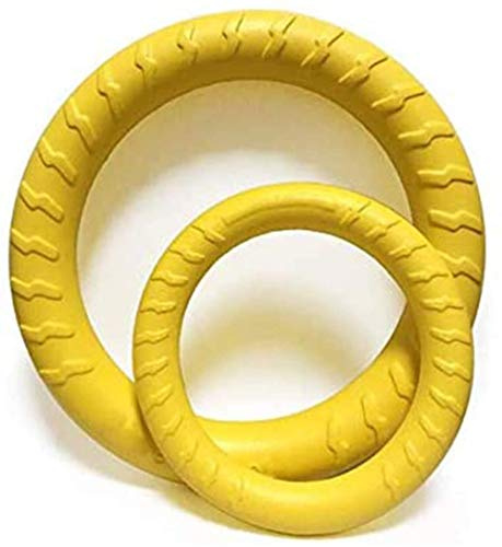 Pack of 2 Dog Toys Ring Water Floating, Outdoor Fitness Flying Discs, Tug of War Interactive Training Ring for Dogs ( 2 Size ,Yellow）